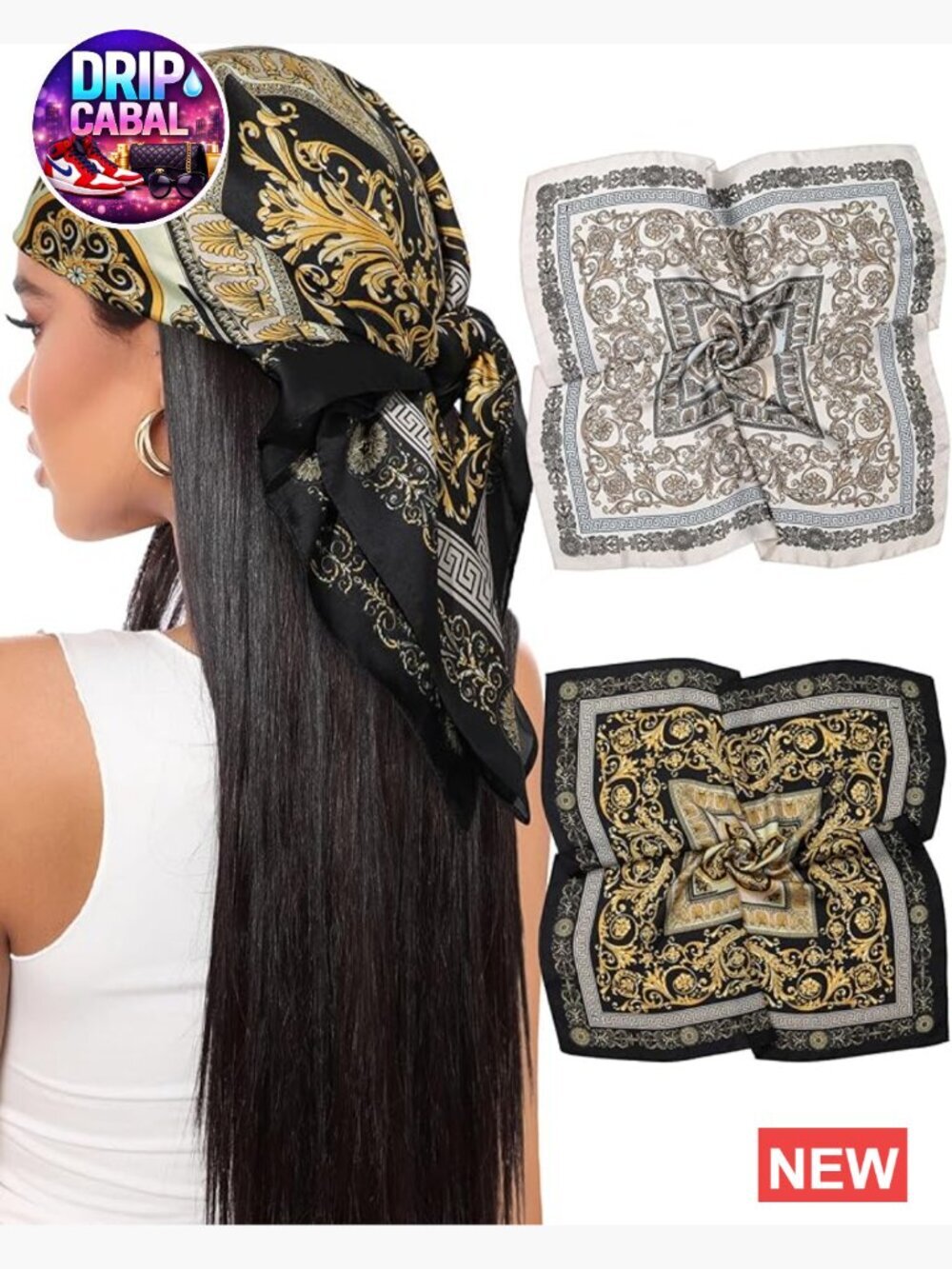 Satin Head Scarf Hair Bandana 2Pcs Neck Scarf Headwrap Women